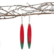 Enamel Leaves Earrings Red Green-jewellery-The Vault
