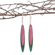 Enamel Leaves Earrings Pink Green-jewellery-The Vault