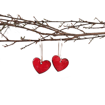 Enamel Heart Earrings Red