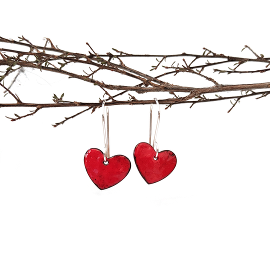 Enamel Heart Earrings Red