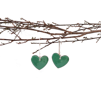 Enamel Heart Earrings Green