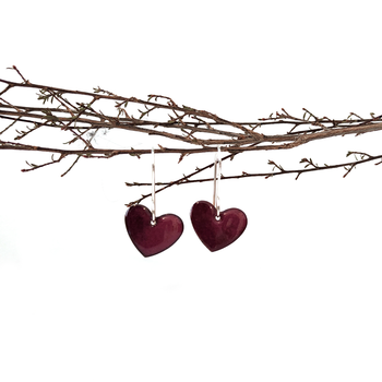 Enamel Heart Earrings Purple