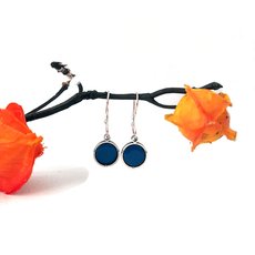 Blue Enamel Earrings Etched Back-jewellery-The Vault
