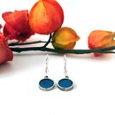 Blue Enamel Earrings Etched Back