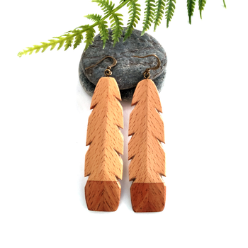 Wooden Huia Feather Earrings