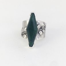 Kowhai Cuff Ring w Faceted Pounamu-jewellery-The Vault