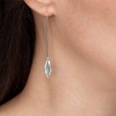 Leaf Earrings Long Hooks Silver-jewellery-The Vault