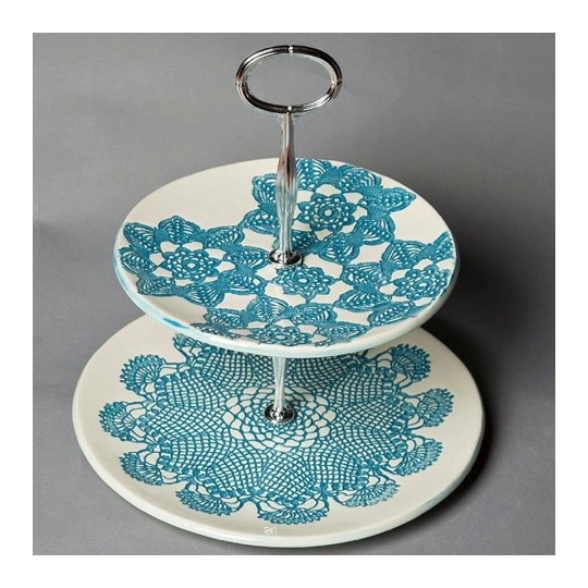 2 Tier Cake Stand Blue
