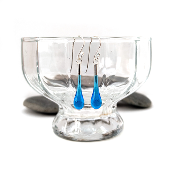 Glass Eardrops Transparent Teal