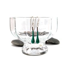 Glass Eardrops Green-jewellery-The Vault