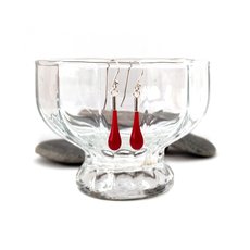 Glass Eardrops Red-jewellery-The Vault