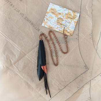 Multi Feather Necklace w Strands Copper Tips