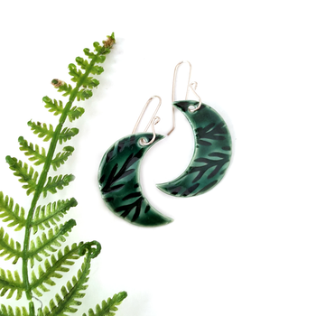 Porcelain Earrings Crescent Green