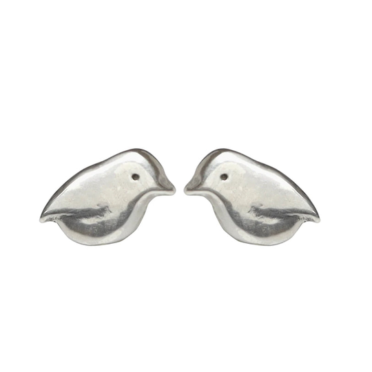 Rock Wren Bird Studs Silver