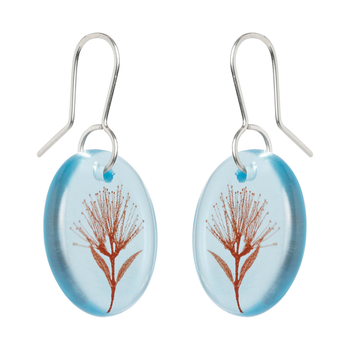 Rata Flower Glass Disc Earrings Light Blue