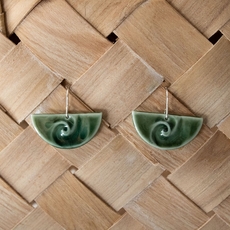 Porcelain Earrings Crescent Green-jewellery-The Vault