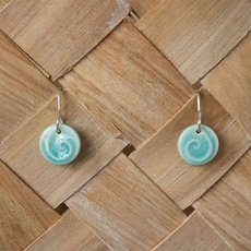 Porcelain Earrings Round Koru Green-jewellery-The Vault