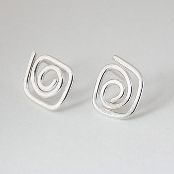 Diamond Swirl Stud Earrings Silver