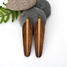 Wooden Earrings Two Tone Feather-jewellery-The Vault