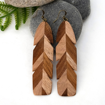 Wooden Ruru Feather Earrings