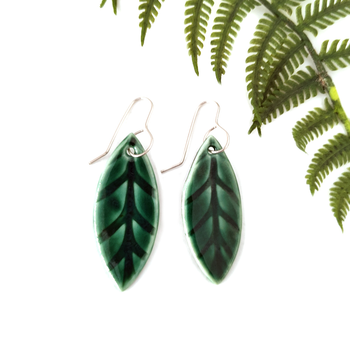 Porcelain Earrings Leaf Green