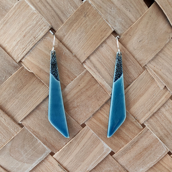 Porcelain Earrings Long Leaf Blue