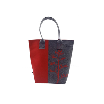 Harakeke Flower Red on GreyRed Shoulder Tote