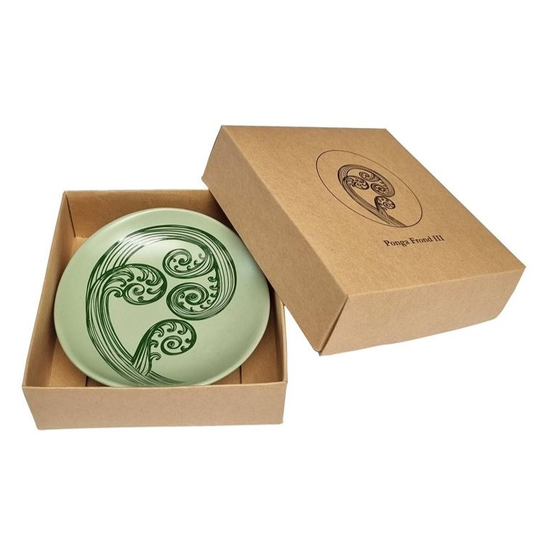 Ponga Frond 3 Dark Green on Light Green 10cm Bowl