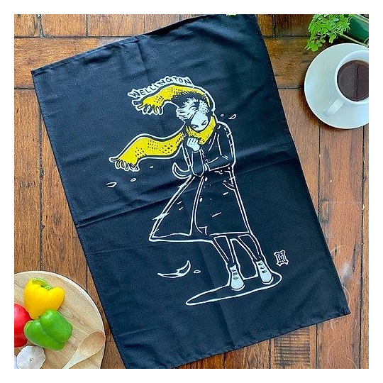Windy Welly Girl Yellow Scarf Tea Towel 