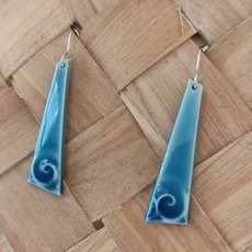 Porcelain Earrings Long Koru Blue Medium-jewellery-The Vault