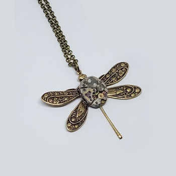 Timepiece Dragonfly Pendant Brass