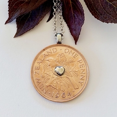 One Penny Pendant w Silver Heart-jewellery-The Vault