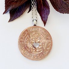 Half Penny Pendant w Silver Heart-jewellery-The Vault