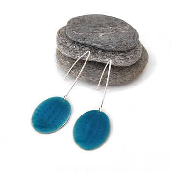 Oval Diatom Enameled Earrings Blue