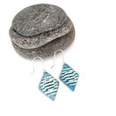 Diamond Shape Enameled Earrings Blue White