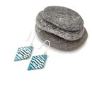 Diamond Shape Enameled Earrings Blue White