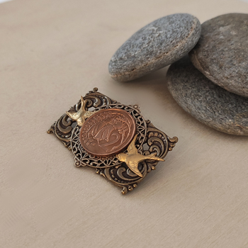 Layered Brooch Two Cent Swallows