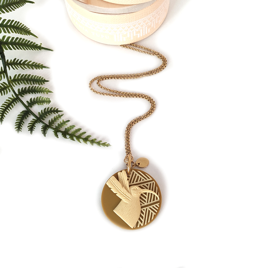 Huia Disc Weave Pendant Mustard