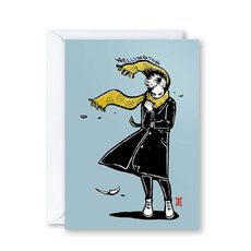 Windy Welly Girl Yellow Scarf Card-cards-The Vault