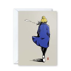 Windy Welly Girl Blue Coat Card-cards-The Vault