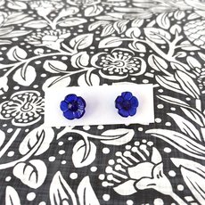 Glass Five Petal Flower Studs Sapphire Blue-jewellery-The Vault
