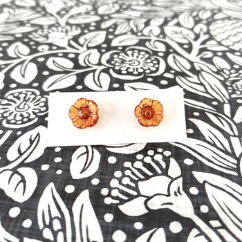 Glass Five Petal Flower Studs Amber