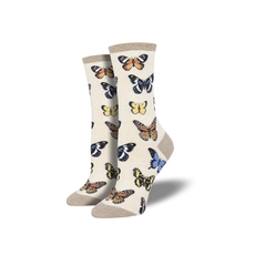 Woman's Socks Majestic Butterflies Ivory Heather-artists-and-brands-The Vault