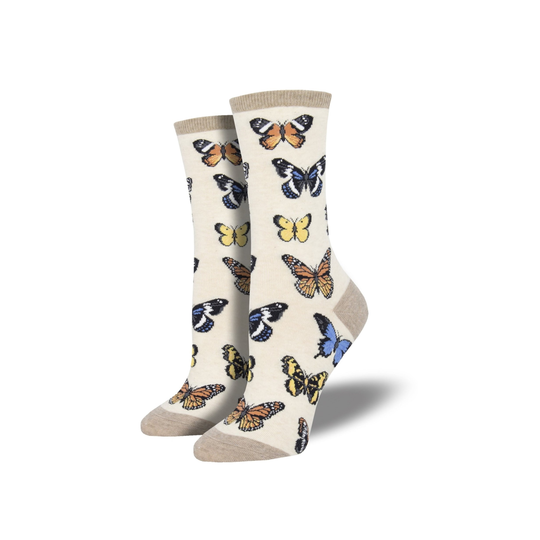 Woman's Socks Majestic Butterflies Ivory Heather