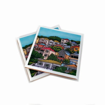 Mt Victoria Wellington Houses 2 Art Tile Coaster