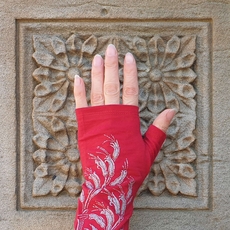 Merino Fingerless Gloves Red Harakeke-lifestyle-The Vault