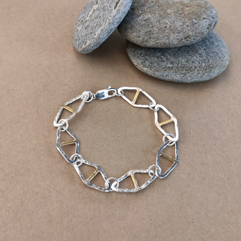 Silver and Brass Diamond Window Link Chain Bracelet 