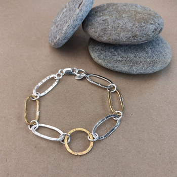 Silver and Brass Oval and Circle Chain Bracelet