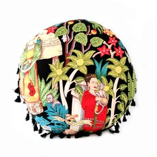 Frida Round Cushion with Black Cotton-lifestyle-The Vault