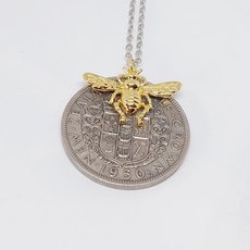 Half Crown Pendant with Large Gold Honeybee-jewellery-The Vault